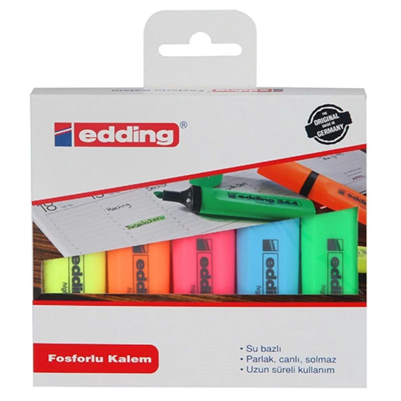 Edding 344 Fosforlu Kalem 5 Adet - Karışık Renk