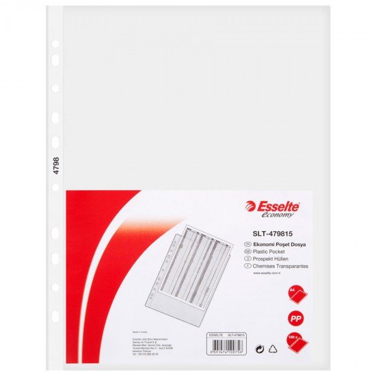 Esselte 4798 A4 Eco Delikli Şeffaf Poşet Dosya 100'lü Paket Esselte 4798 A4 Eco Delikli Şeffaf Poşet Dosya 100'lü Paket