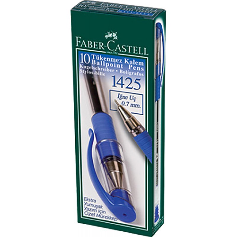Faber Castell 1425 Tükenmez Kalem 0.7 mm İğne Uçlu Mavi 10'lu Paket
