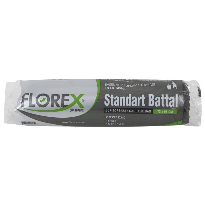 Florex 520 Standart Çöp Poşeti Battal Boy 72 x 95 cm 10 Adet - Siyah