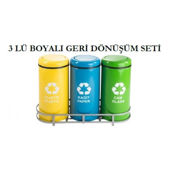 Sıfır Atık Kutusu 3 Lü Boyalı Geri Dönüşüm Çöp Kovası Sıfır Atık Kutusu 3 Lü Boyalı Geri Dönüşüm Çöp Kovası