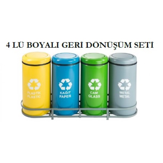 Sıfır Atık Kutusu 4 LÜ Boyalı Geri Dönüşüm Çöp Kutusu Sıfır Atık Kutusu 4 LÜ Boyalı Geri Dönüşüm Çöp Kutusu